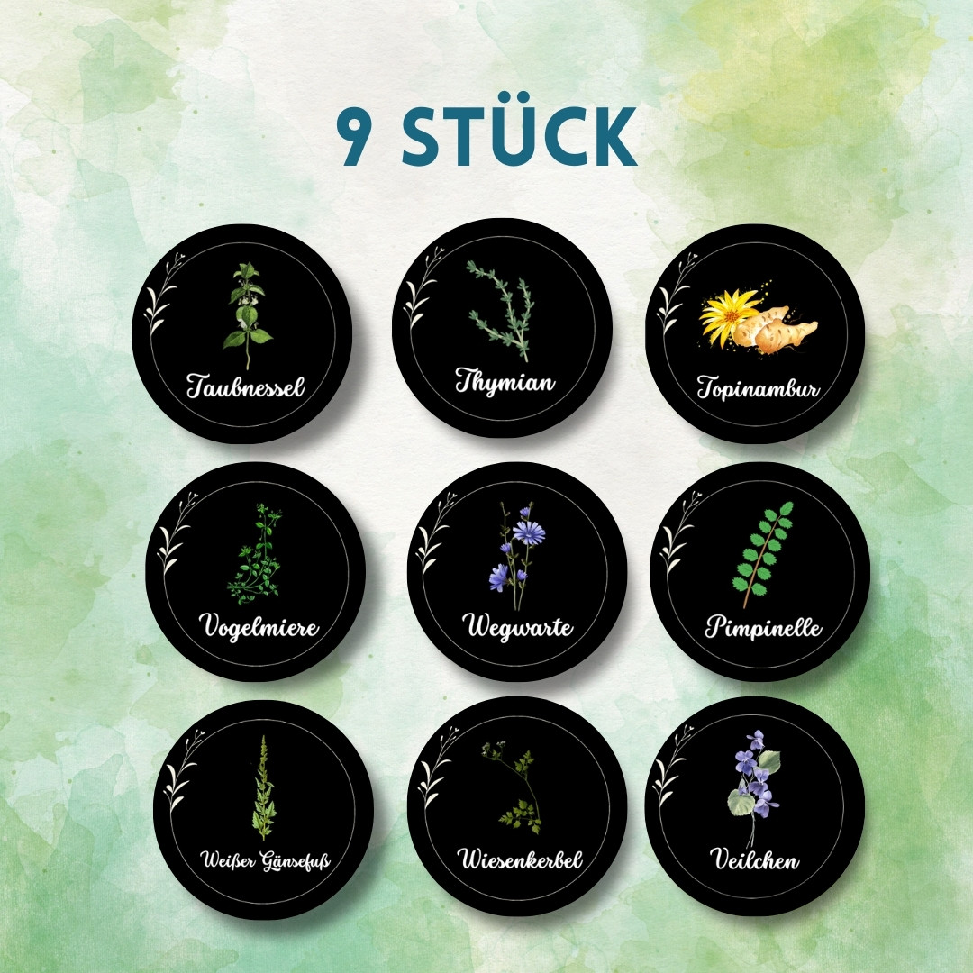 9er-Set Wildkräuter Magnete (schwarz)